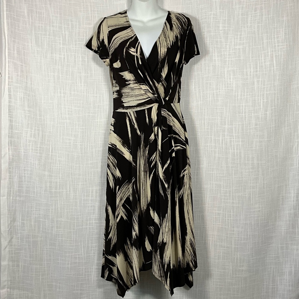 Perceptions NY Dress Size 8 Black & Cream Knot-Front Midi
